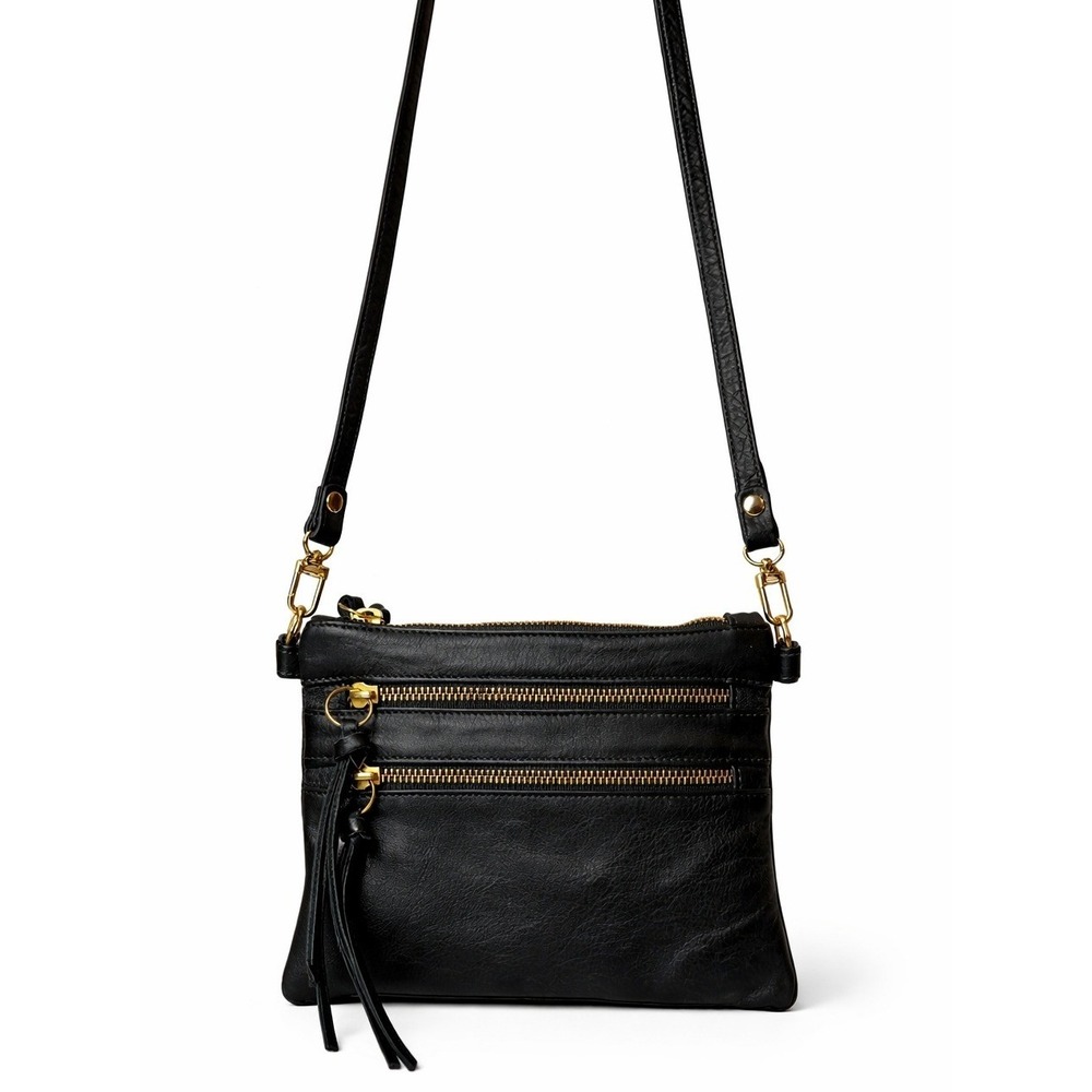 Pietro Alessandro Crossbody Bag Women Black Excellent Triple Zip Leather Tassel‎